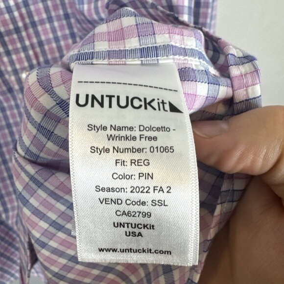 Untuckit Shirt Men’s 2XL Red Blue Plaid Long Sleeve Button Up Cotton - Picture 7 of 8